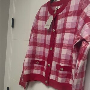 New River Island Women's Pink Plaid Button-Front Cardigan Jacket